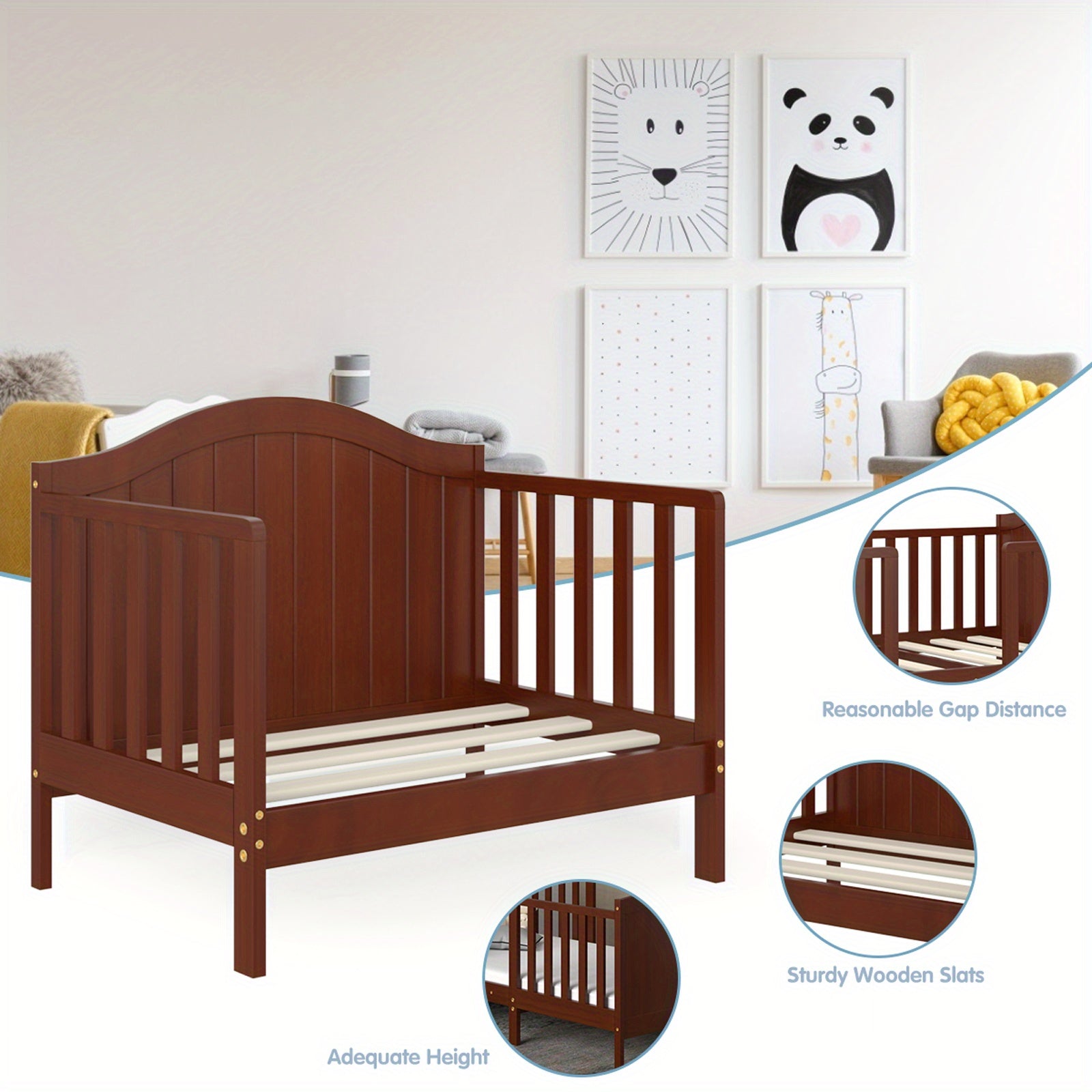 LIFEZEAL 2-in-1 Convertible Youngsters Bed with Safety Guardrails & Sturdy Wooden Frame