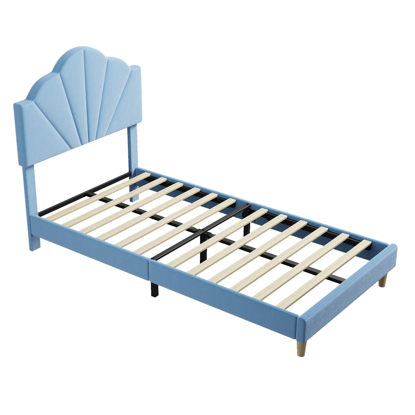 Contemporary Upholstered Twin Bed Frame with Adjustable Headboard - Heavy-Duty Metal Frame & Slats