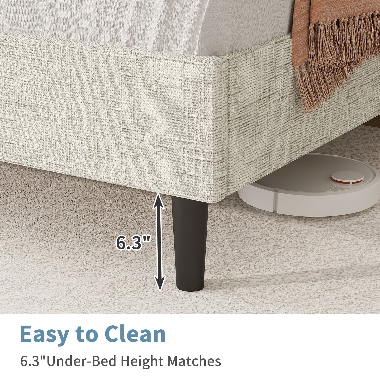 Twin Bed Frame with Headboard | Chenille Fabric Upholstered Platform Bed with Strong Wooden Slats