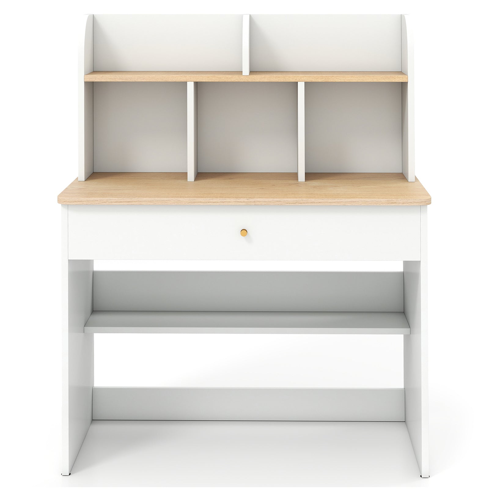 COSTWAY Kids Wooden Study Desk Children Writing Table with Hutch & Drawer White