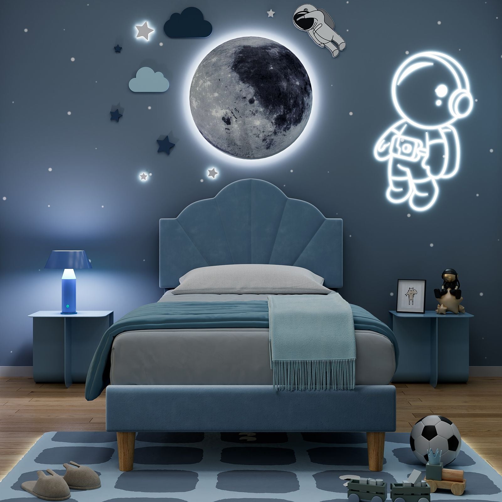 Contemporary Upholstered Twin Bed Frame with Adjustable Headboard - Heavy-Duty Metal Frame & Slats