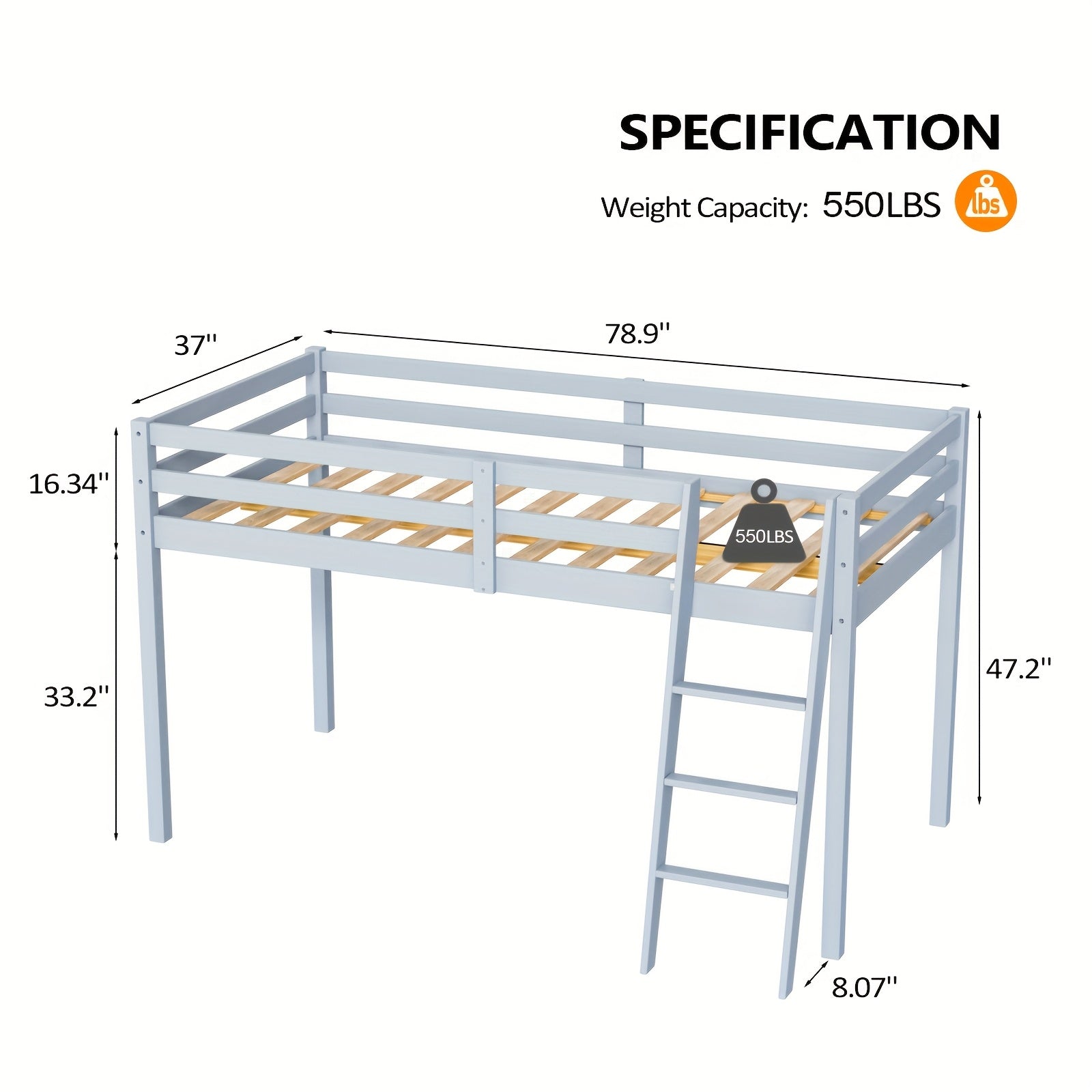 Bonnlo Twin\u002FFull Low Loft Bed with Inclined Stairs - Solid Wood & MDF Bunk Bed Frame