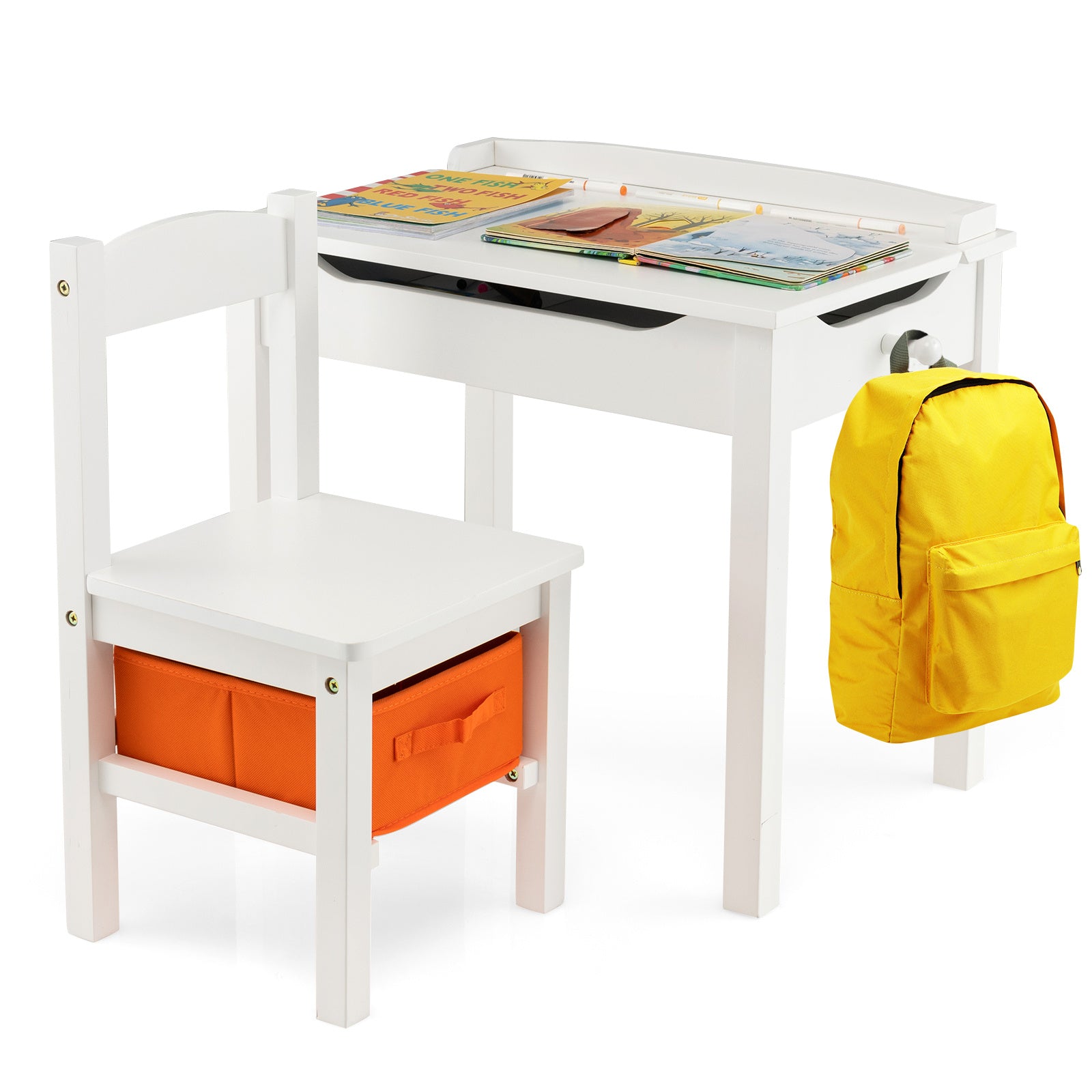 COSTWAY Kids Table and Chair Set, Flip Top Toddler Study Desk w\u002F Chair for Playroom Nursery