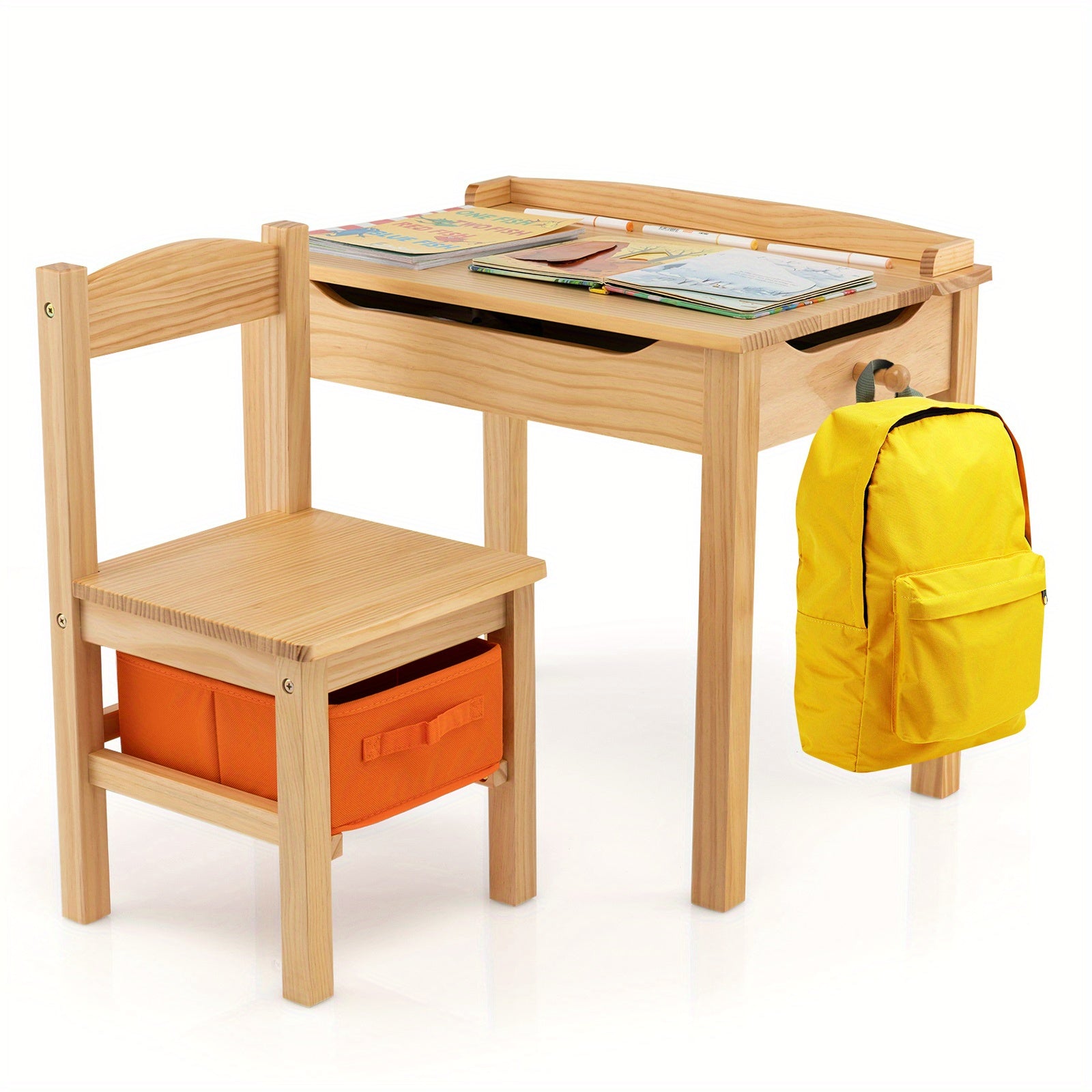 COSTWAY Kids Table and Chair Set, Flip Top Toddler Study Desk w\u002F Chair for Playroom Nursery