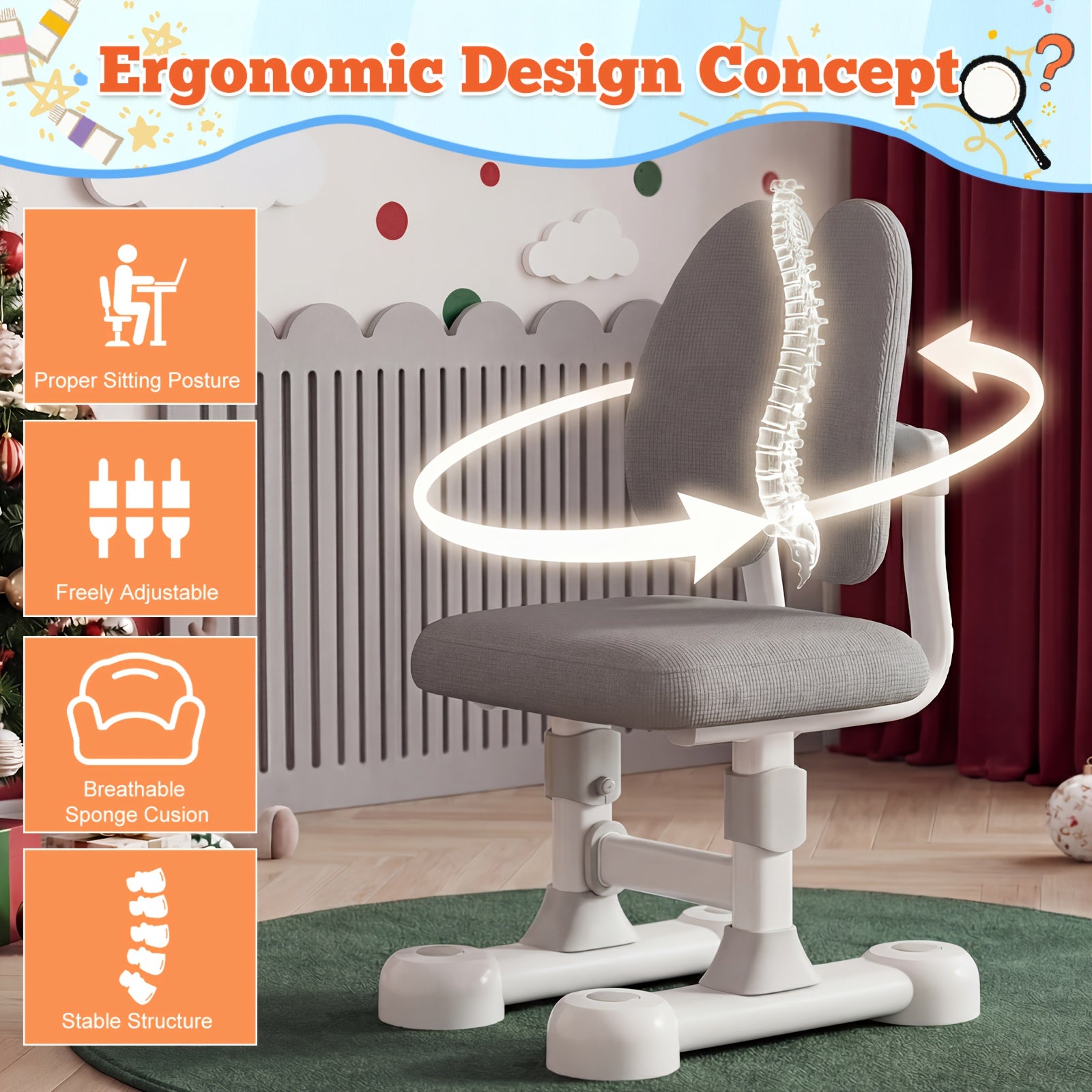 2pcs Adjustable Height Study Desk & Chair Set with Posture Corrector - Heavy-Duty Metal Bookshelf