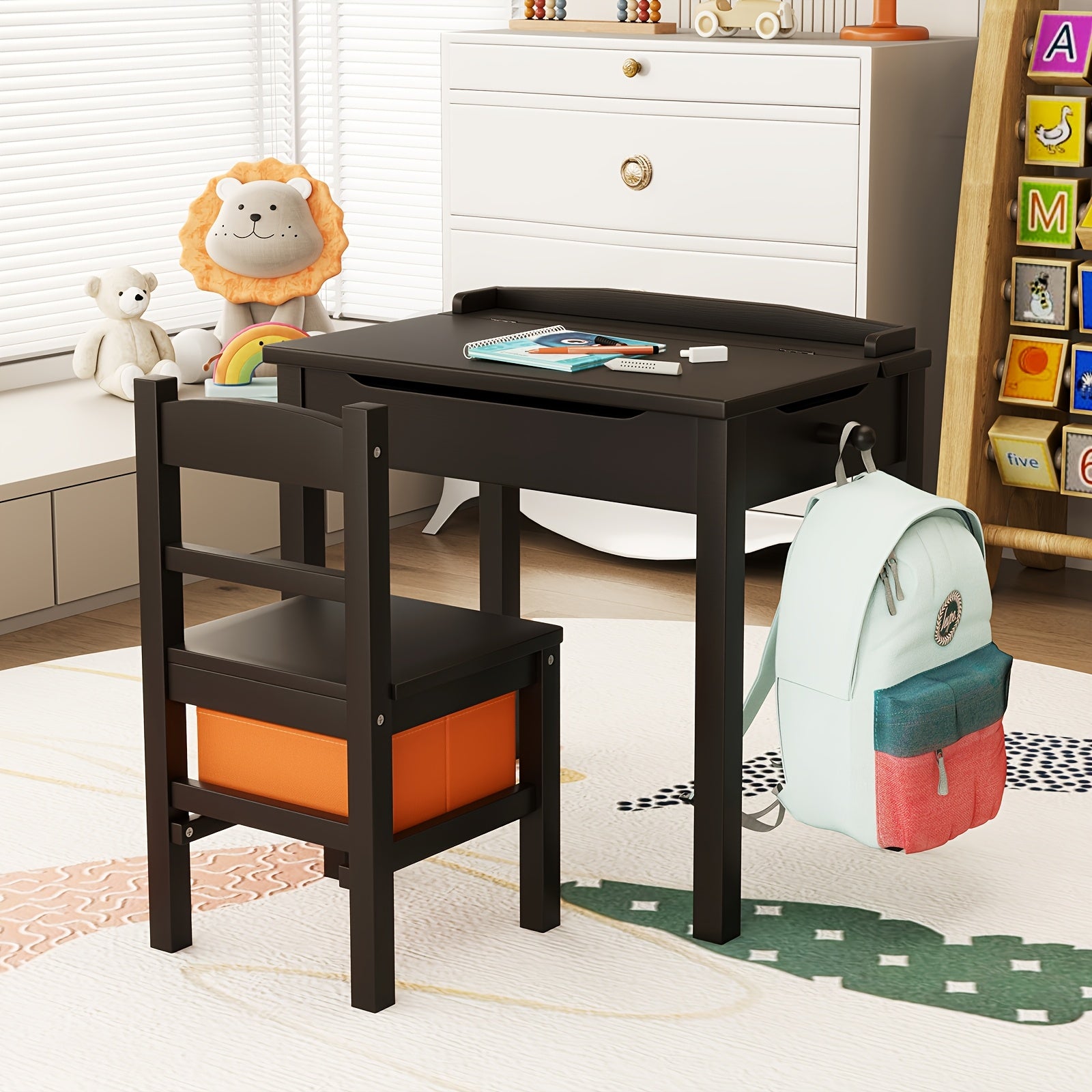COSTWAY Kids Table and Chair Set, Flip Top Toddler Study Desk w\u002F Chair for Playroom Nursery