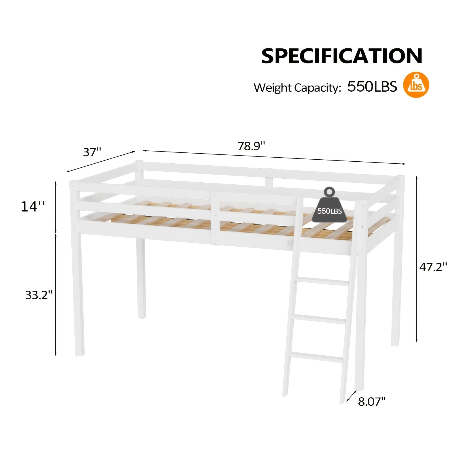 Bonnlo Twin\u002FFull Low Loft Bed with Inclined Stairs - Solid Wood & MDF Bunk Bed Frame