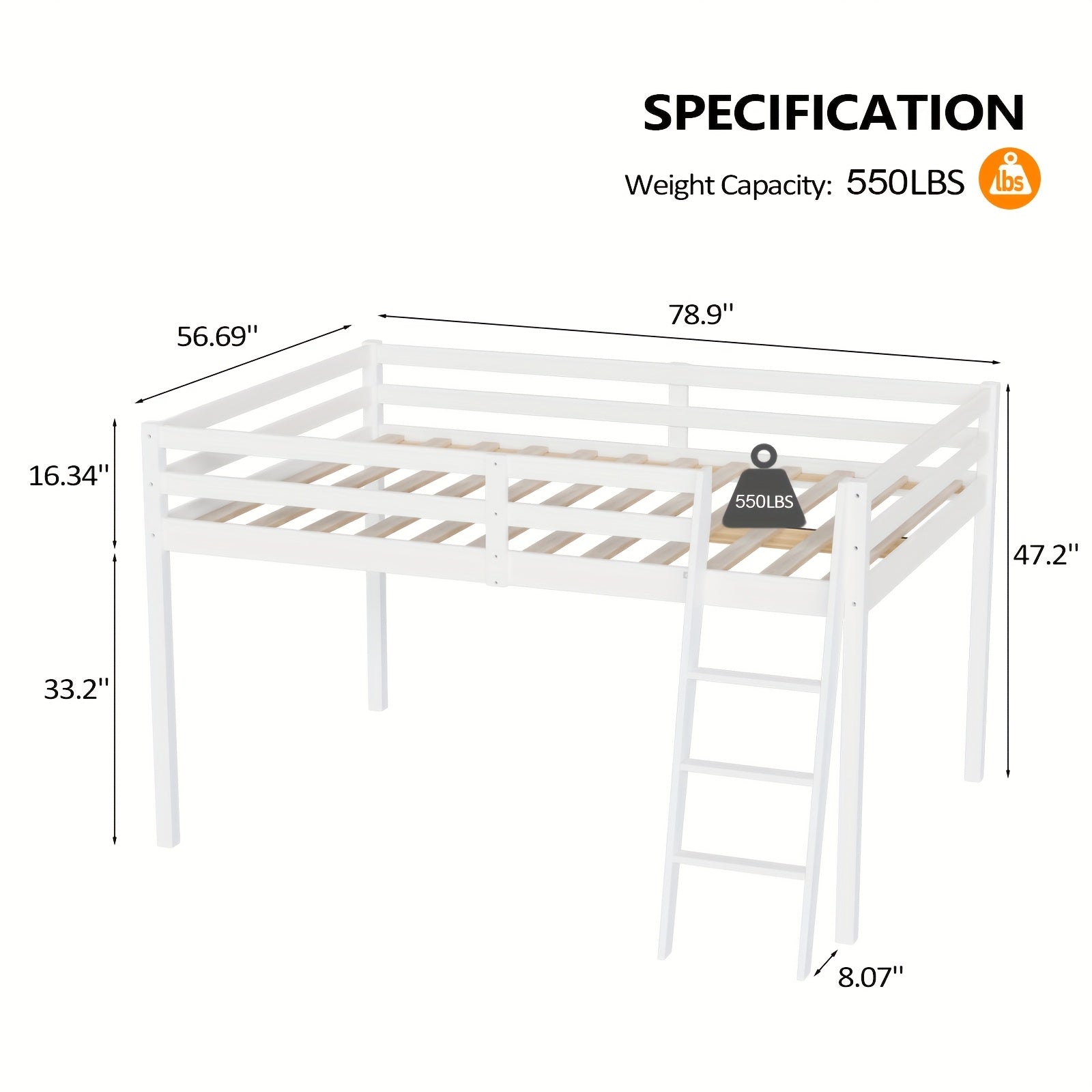 Bonnlo Twin\u002FFull Low Loft Bed with Inclined Stairs - Solid Wood & MDF Bunk Bed Frame