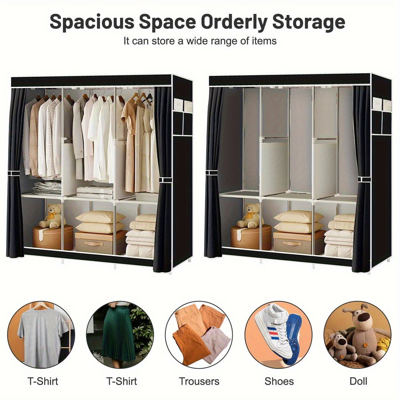 1pc Simple Wardrobe with Dust Cover, Easy-to-assemble Wardrobe