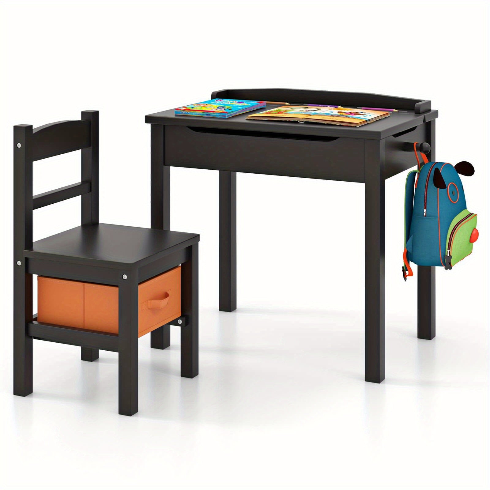 COSTWAY Kids Table and Chair Set, Flip Top Toddler Study Desk w\u002F Chair for Playroom Nursery