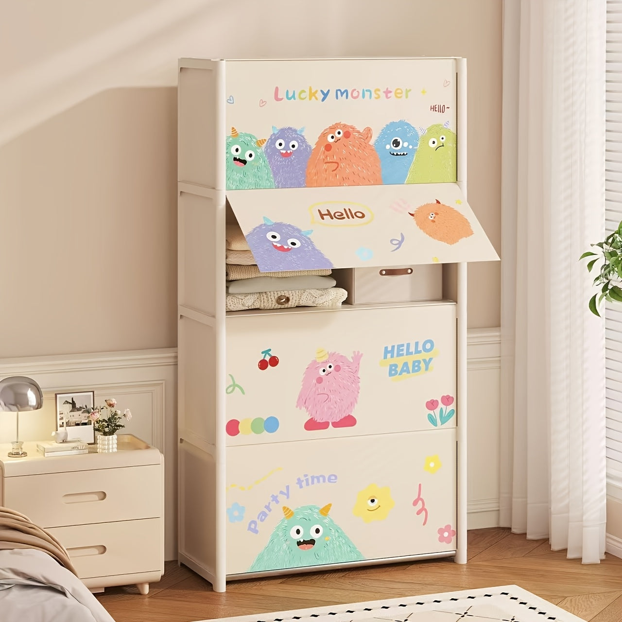 Multifunctional Easy-to-Assemble Minimalist Cartoon Entryway Storage Cabinet