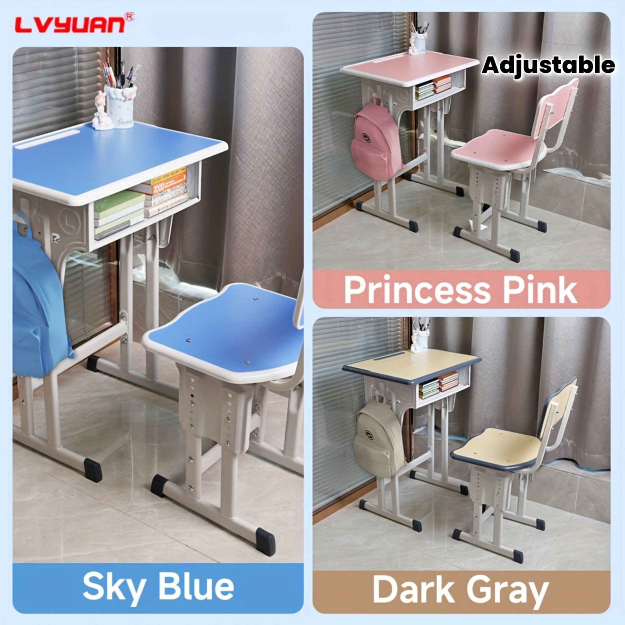 Children'S Study Table And Chair Set, Kids Table And Chair Set, Height Adjustable Desk For Kids