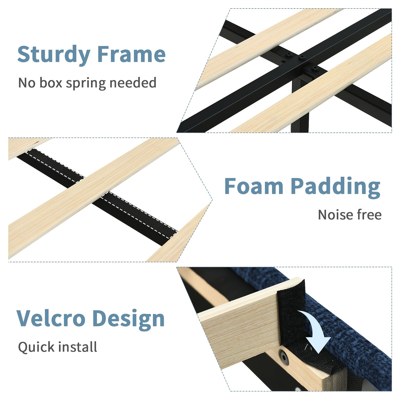 Twin Bed Frame with Headboard | Chenille Fabric Upholstered Platform Bed with Strong Wooden Slats