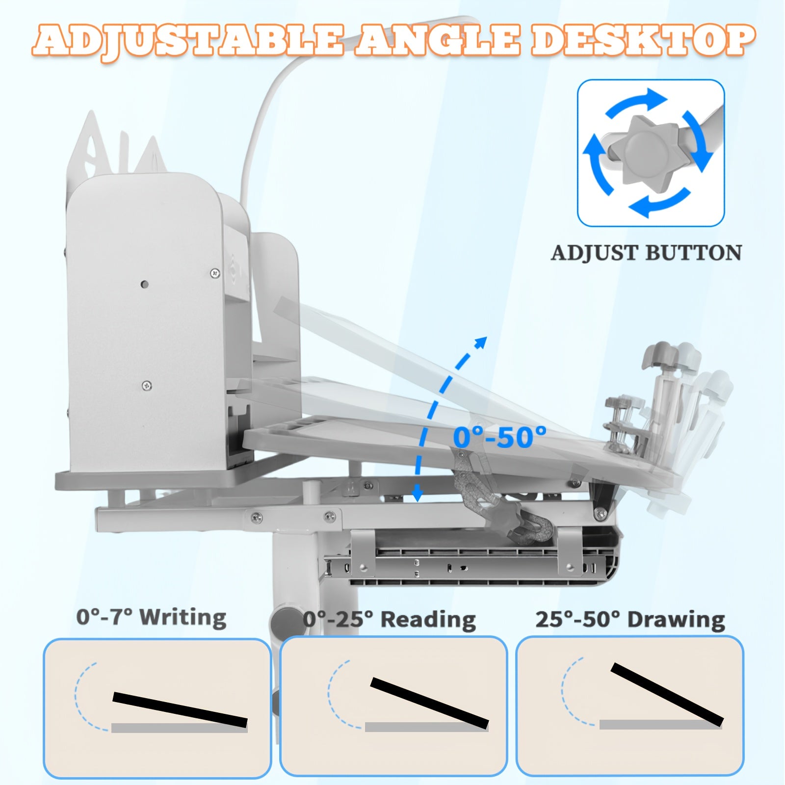 2pcs Adjustable Height Study Desk & Chair Set with Posture Corrector - Heavy-Duty Metal Bookshelf