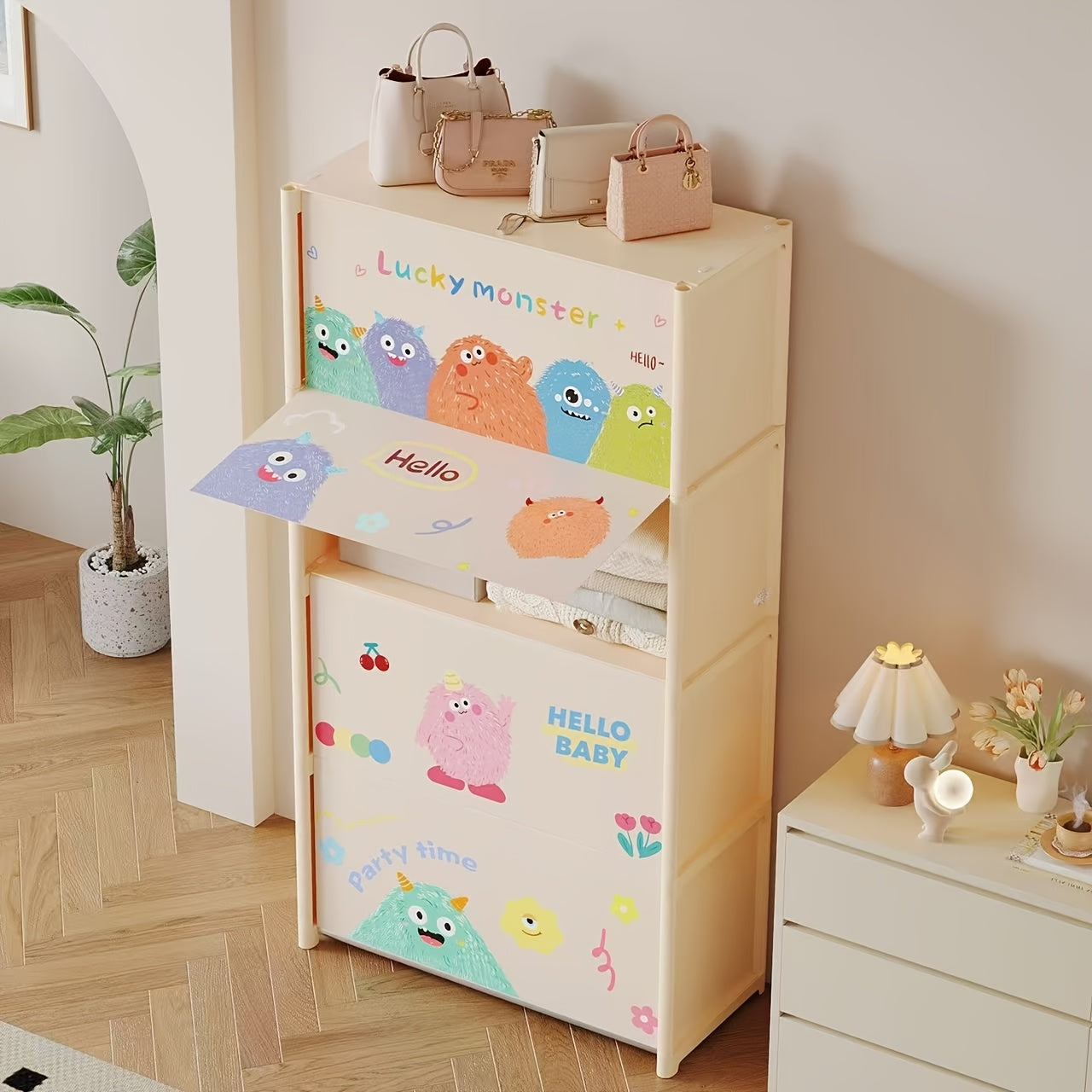 Multifunctional Easy-to-Assemble Minimalist Cartoon Entryway Storage Cabinet