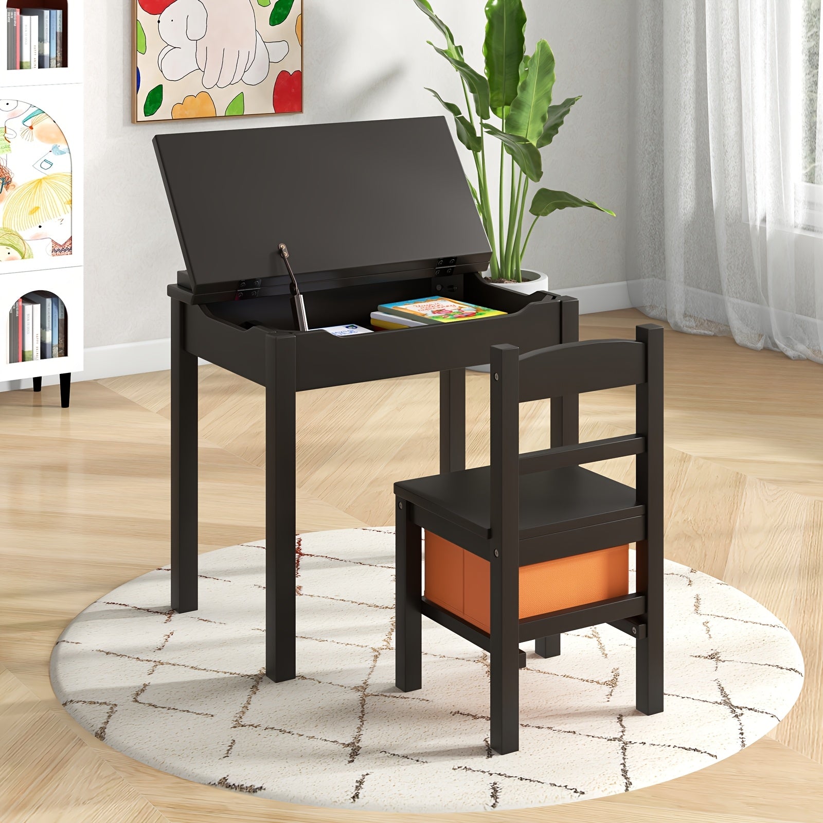 COSTWAY Kids Table and Chair Set, Flip Top Toddler Study Desk w\u002F Chair for Playroom Nursery