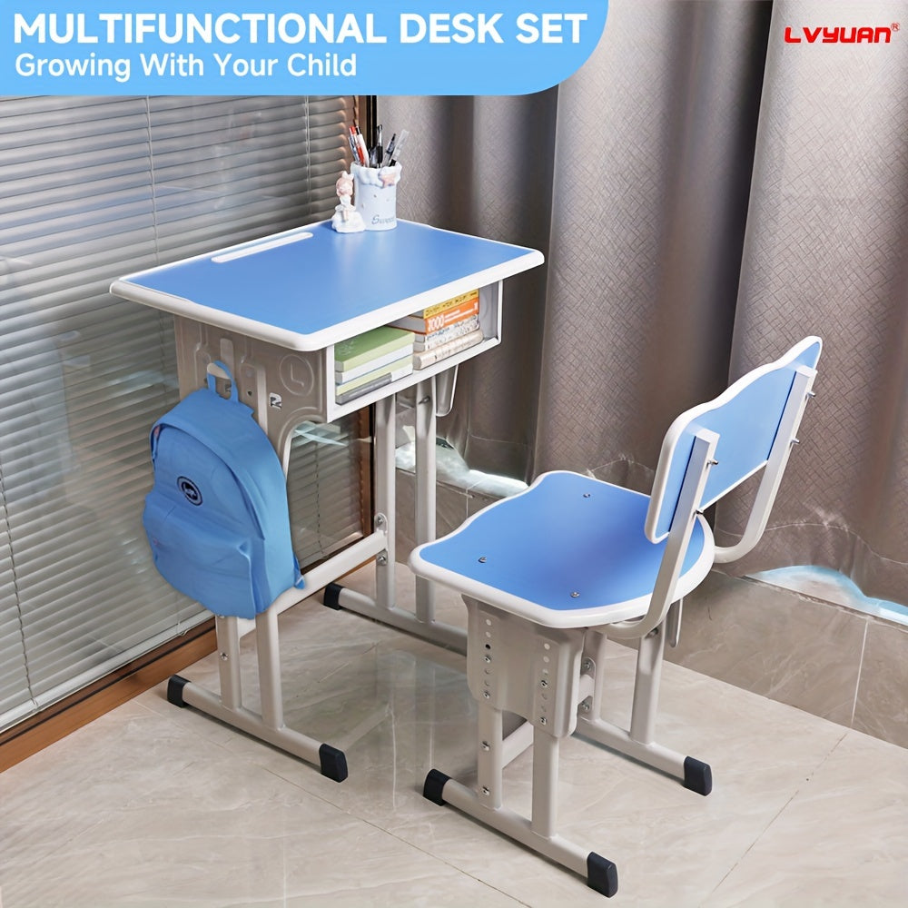 Children'S Study Table And Chair Set, Kids Table And Chair Set, Height Adjustable Desk For Kids