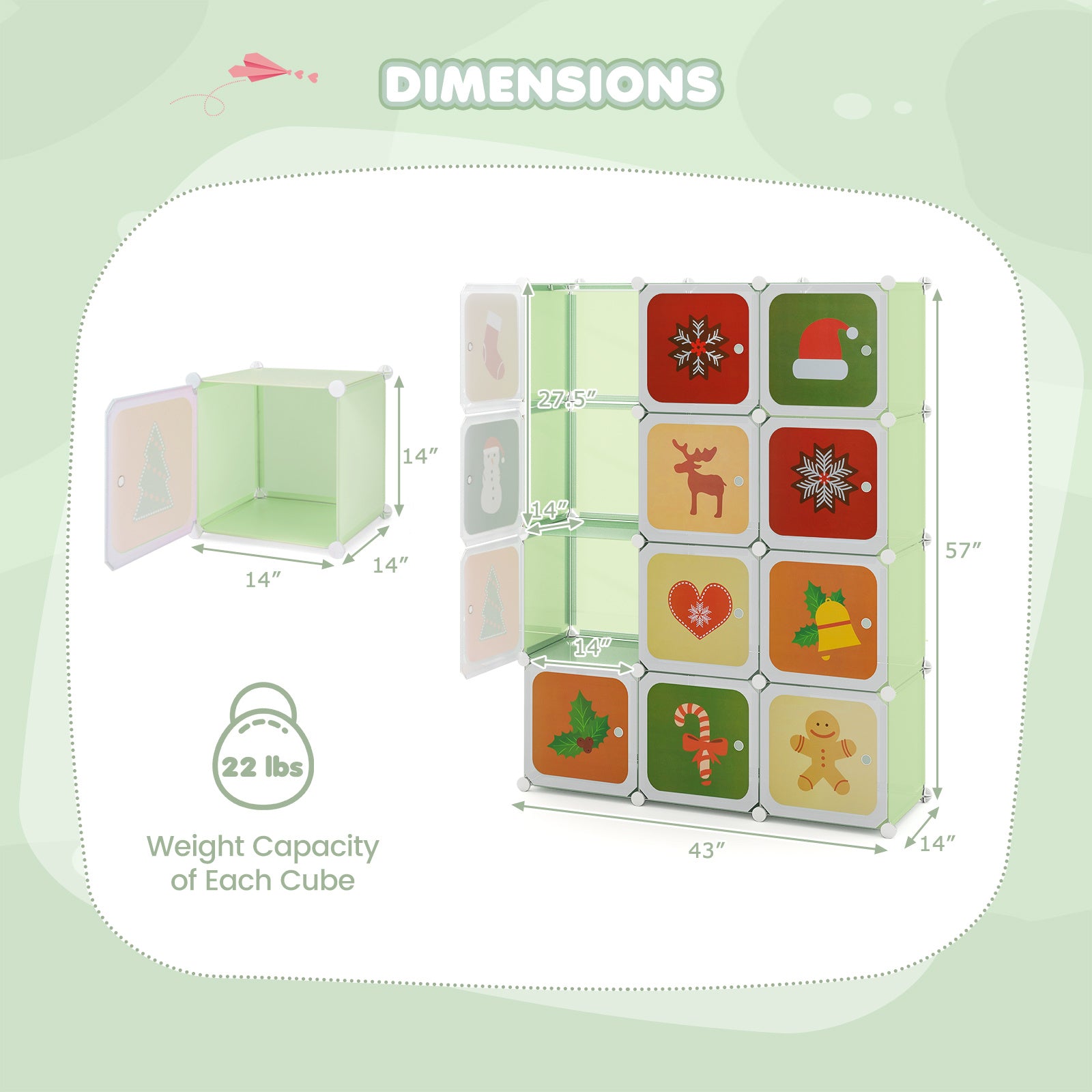 COSTWAY 12-Cube Kids Wardrobe Baby Dresser Bedroom Armoire Clothes Hanging Closet w\u002FDoors