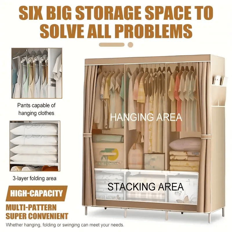 1pc Simple Wardrobe with Dust Cover, Easy-to-assemble Wardrobe
