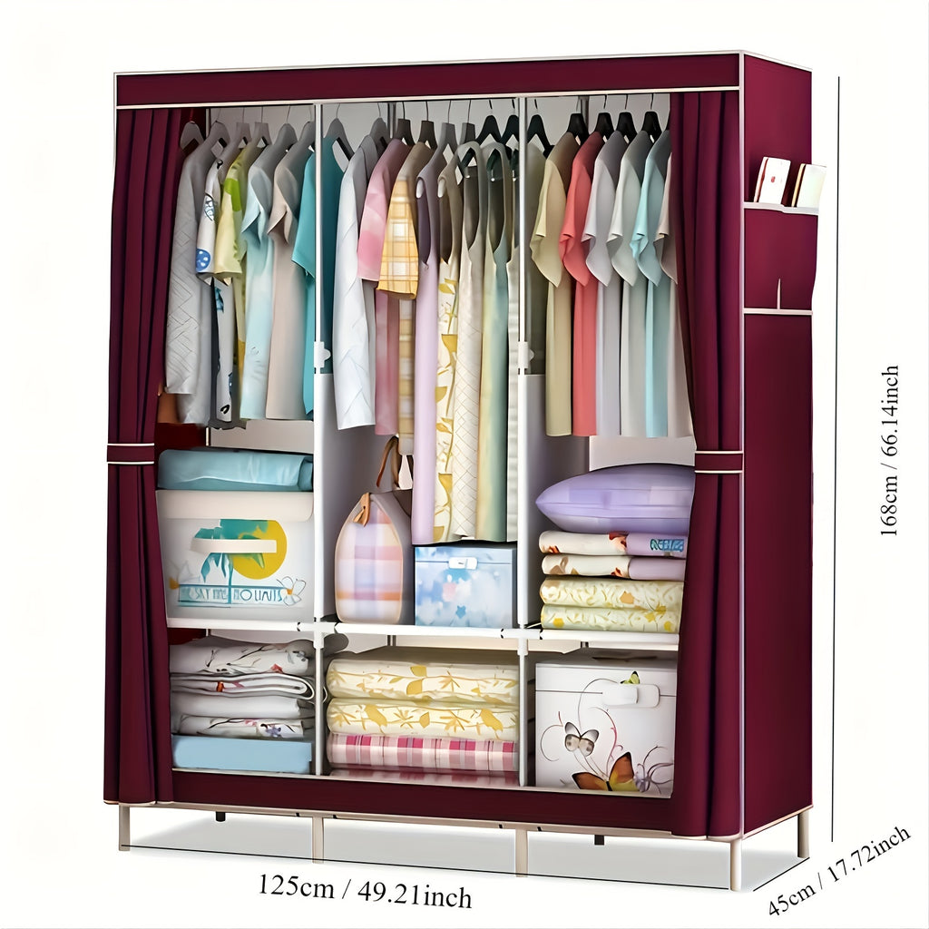 1pc Simple Wardrobe with Dust Cover, Easy-to-assemble Wardrobe
