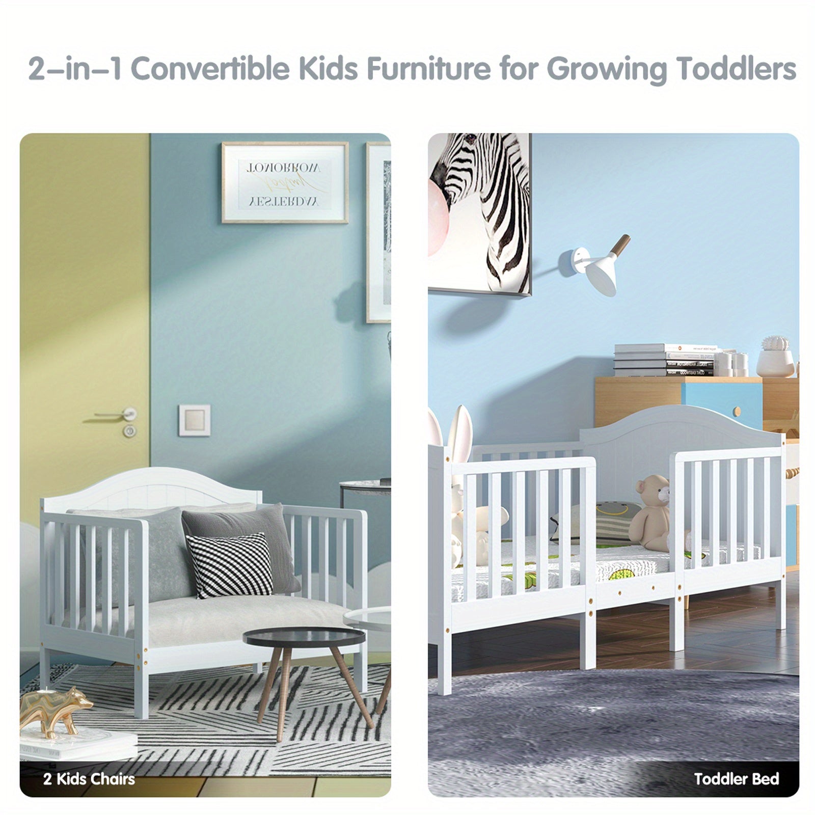 LIFEZEAL 2-in-1 Convertible Youngsters Bed with Safety Guardrails & Sturdy Wooden Frame