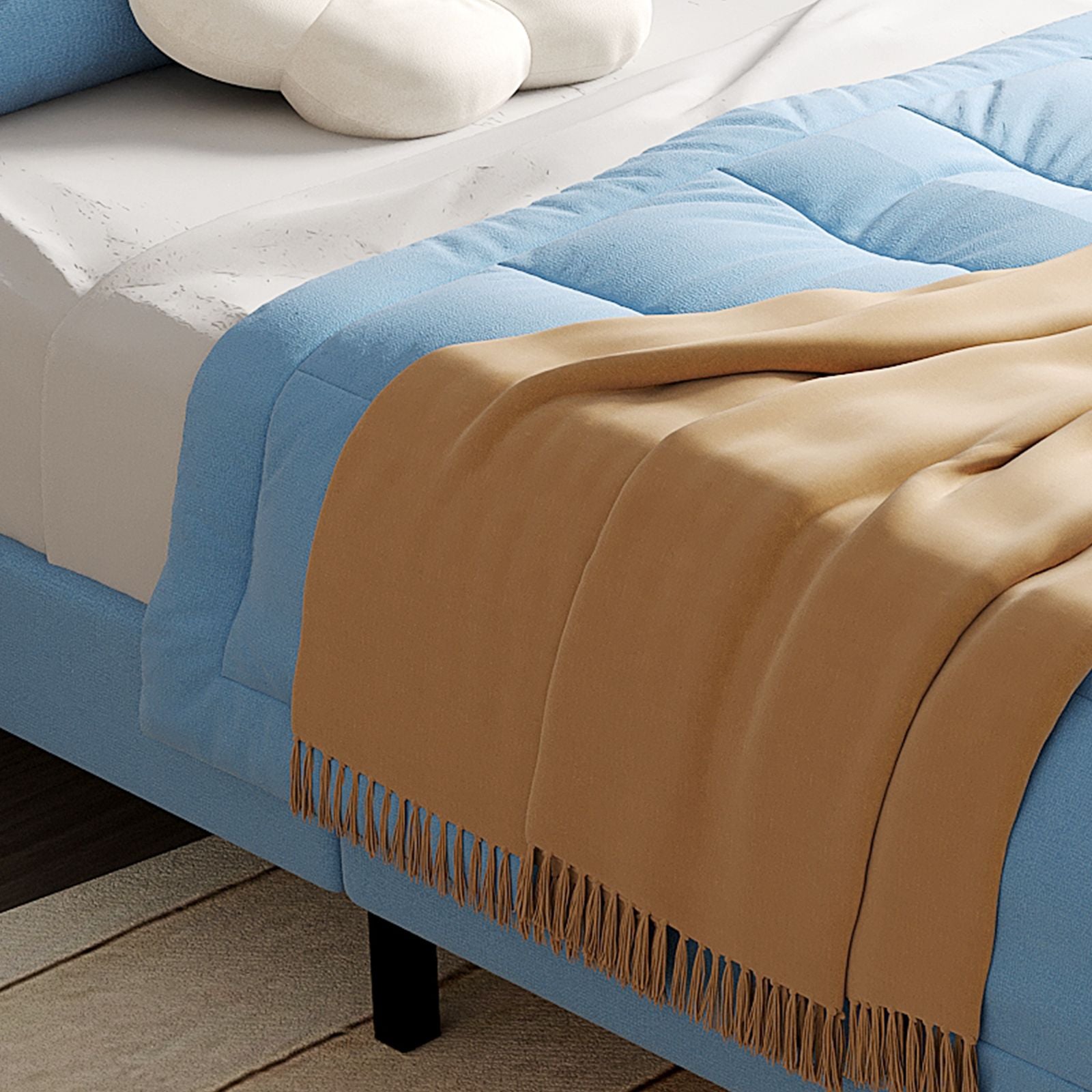 Contemporary Upholstered Twin Bed Frame with Adjustable Headboard - Heavy-Duty Metal Frame & Slats