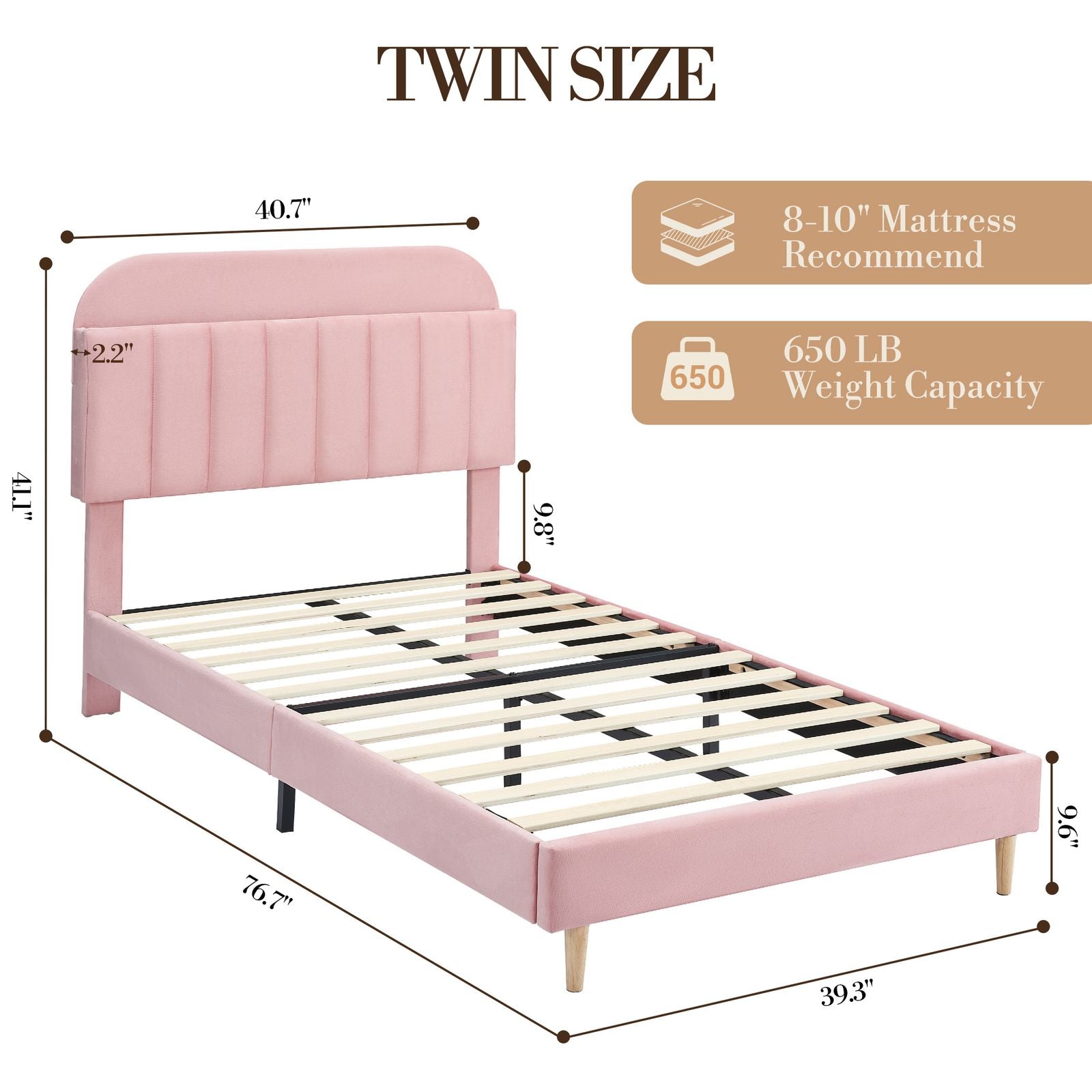 Hipicute Twin Bed Frame with Storage Headboard - Pink Bed, Heavy-Duty Slats & Pink Velvet Upholstery