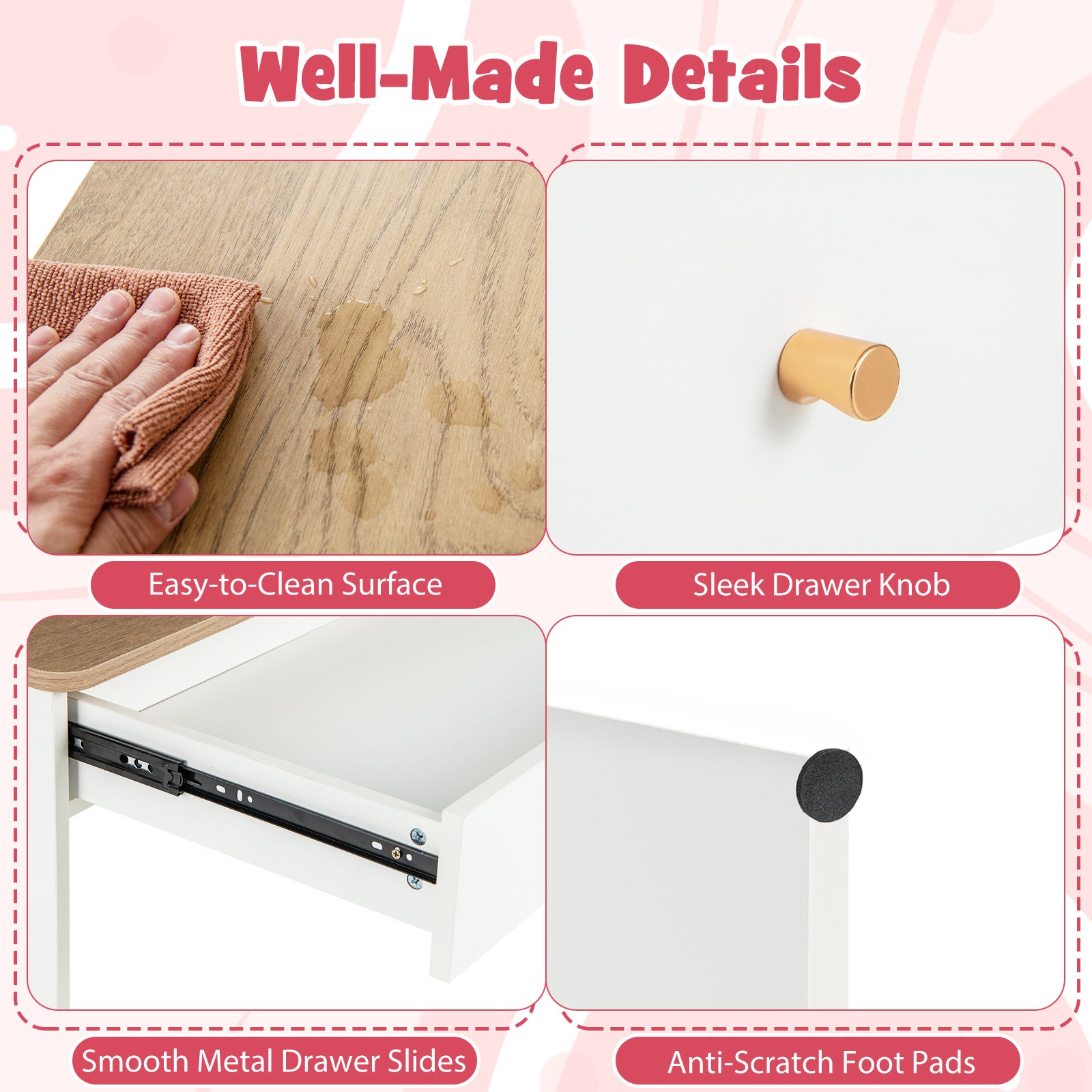 COSTWAY Kids Wooden Study Desk Children Writing Table with Hutch & Drawer White