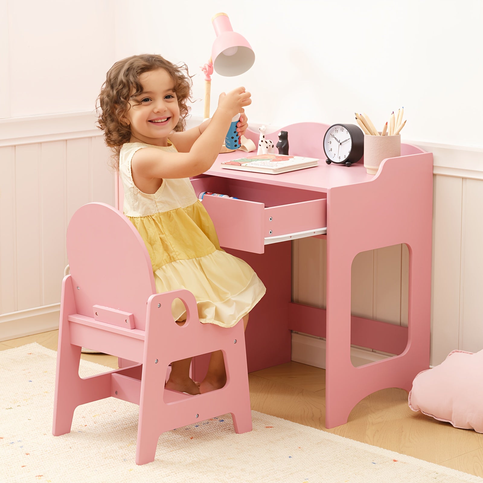 Kids Study Table and Chair Set - Modern Wooden Desk & Chair Suitable for 5-12 Years Old