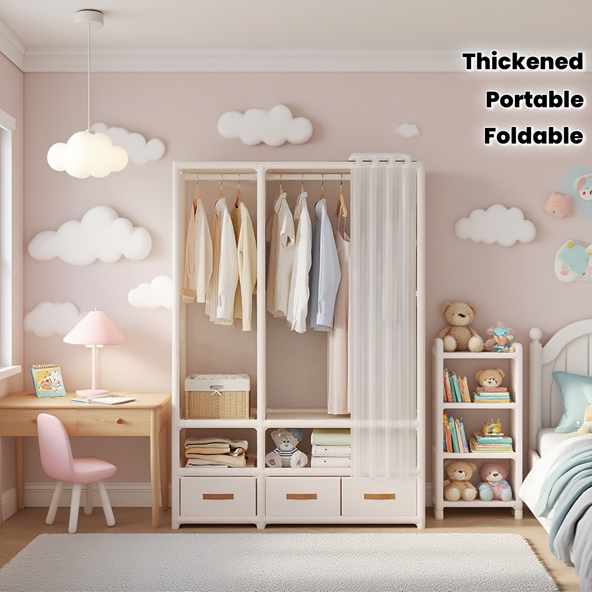 Bedroom Wardrobe, 1pc Portable Wardrobe, Simple Wardrobe, Wardrobe With Drawers