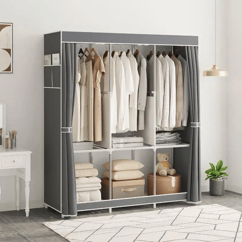 1pc Simple Wardrobe with Dust Cover, Easy-to-assemble Wardrobe