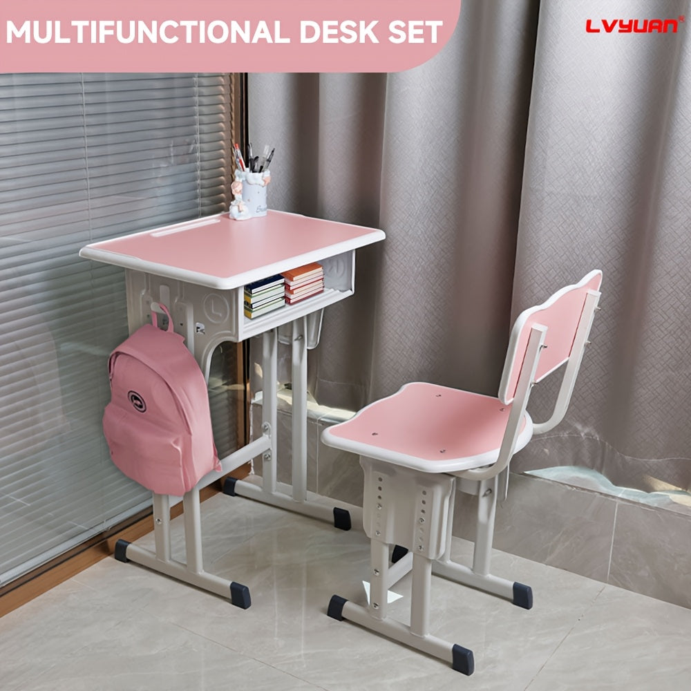 Children'S Study Table And Chair Set, Kids Table And Chair Set, Height Adjustable Desk For Kids