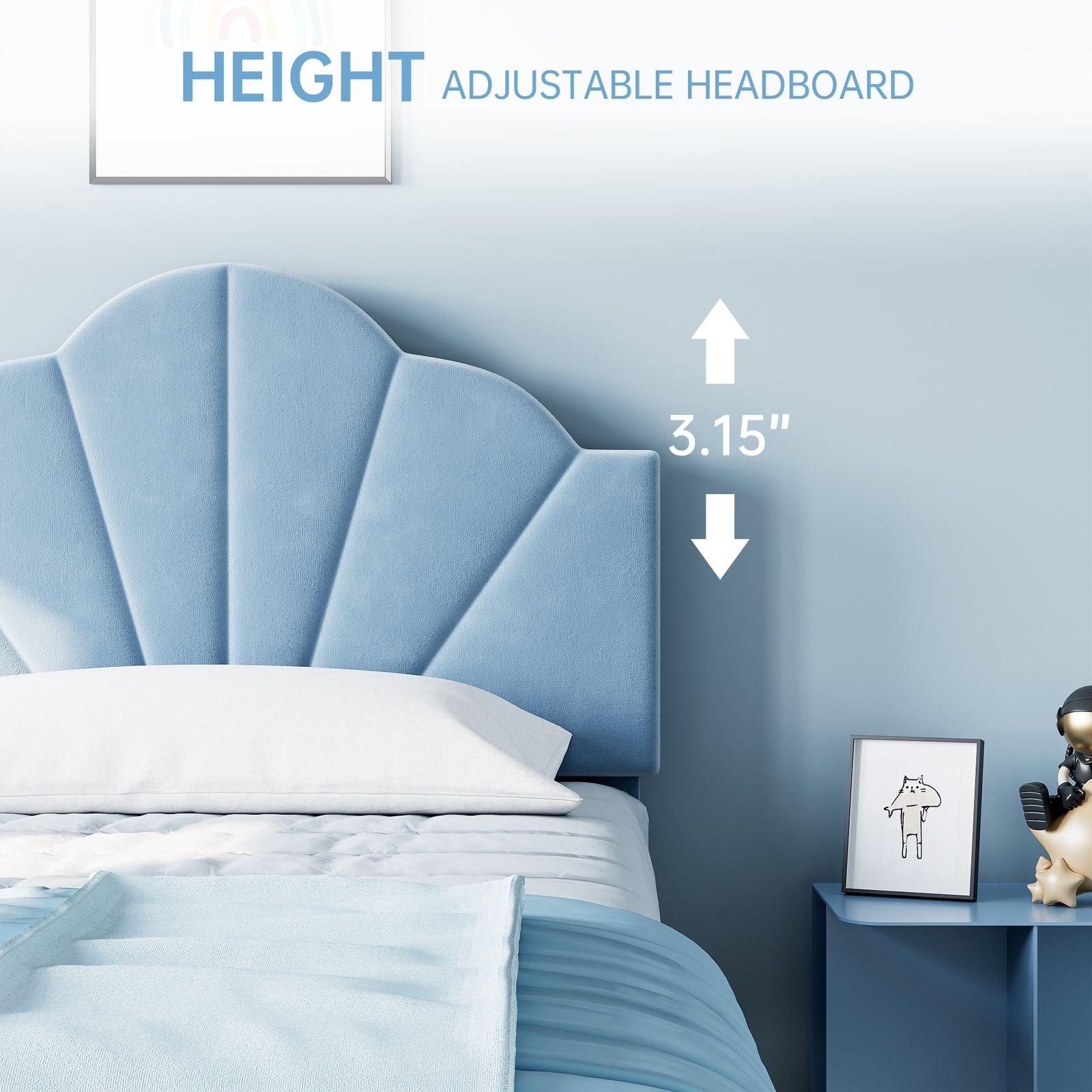 Contemporary Upholstered Twin Bed Frame with Adjustable Headboard - Heavy-Duty Metal Frame & Slats