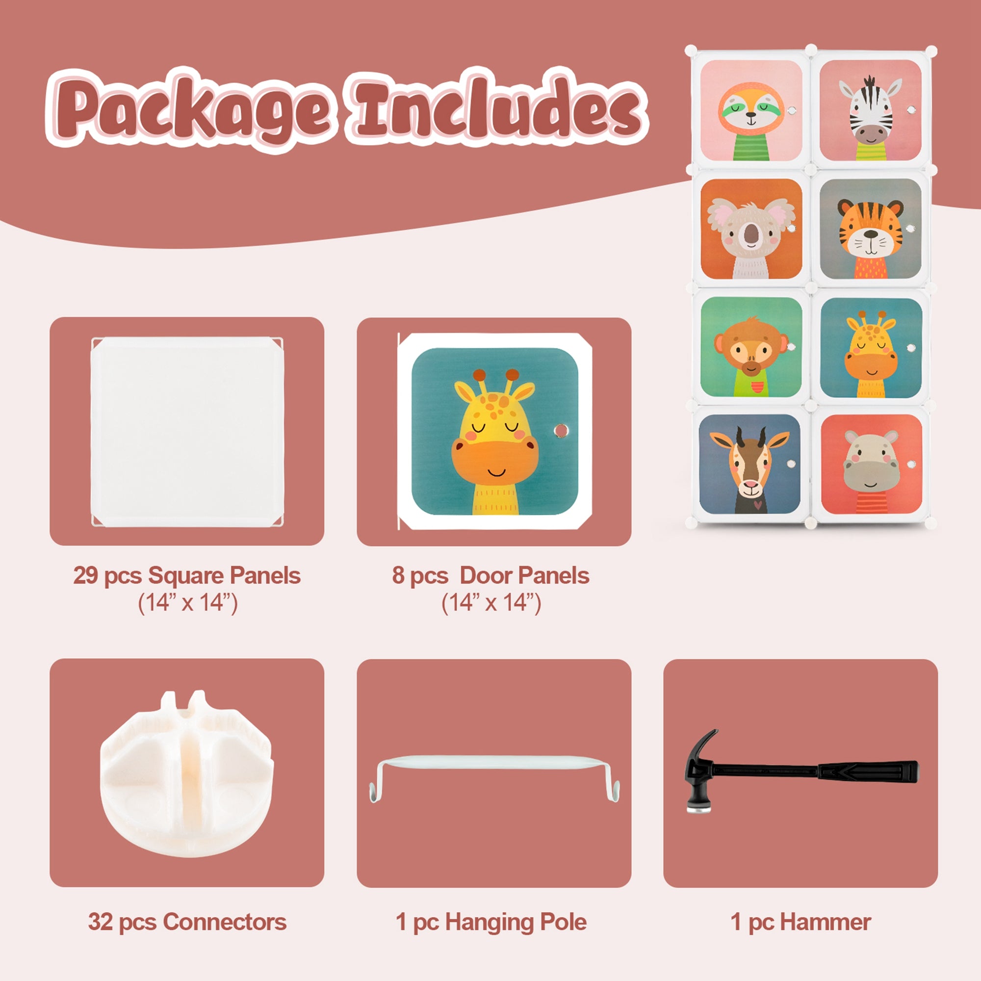 COSTWAY 8-Cube Wardrobe with Doors - Modular Storage Organizer